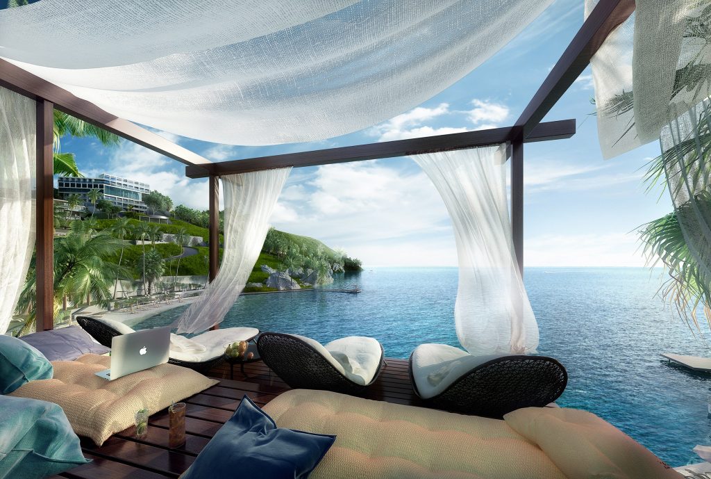 Luxury cabana overlooking ocean.