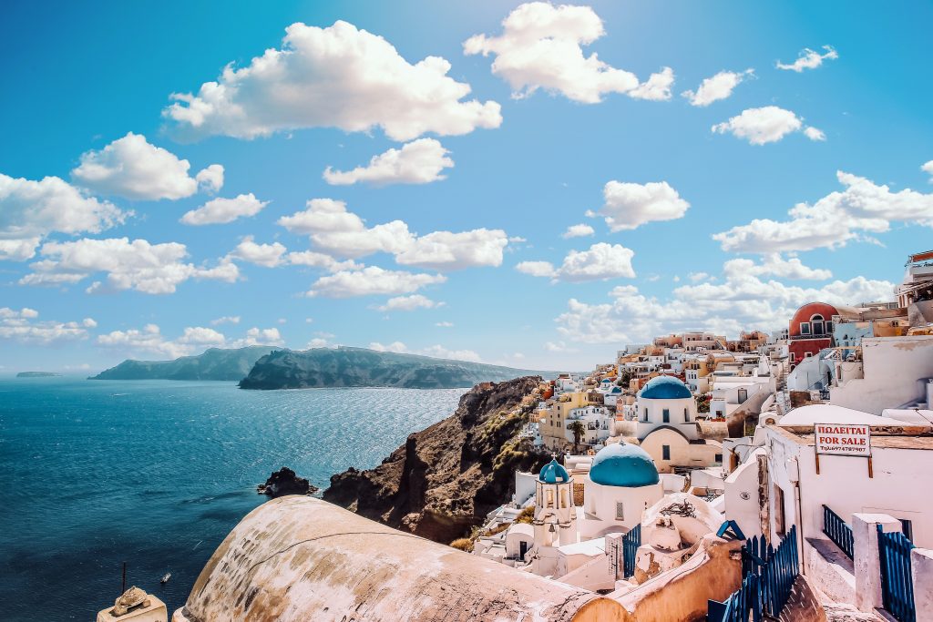 City in Greece overlooking the ocean.